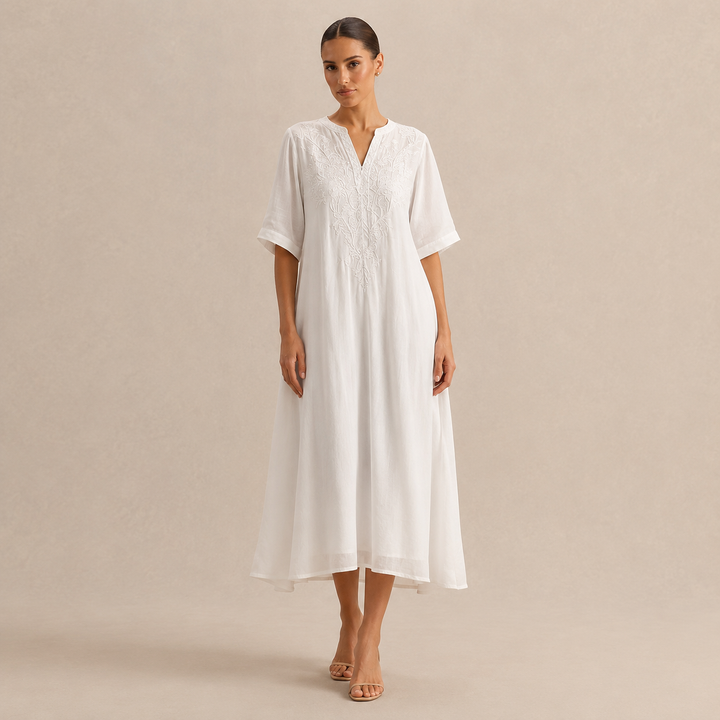 Estée Peltier | Embroidered V-Neck A-Line Midi Dress