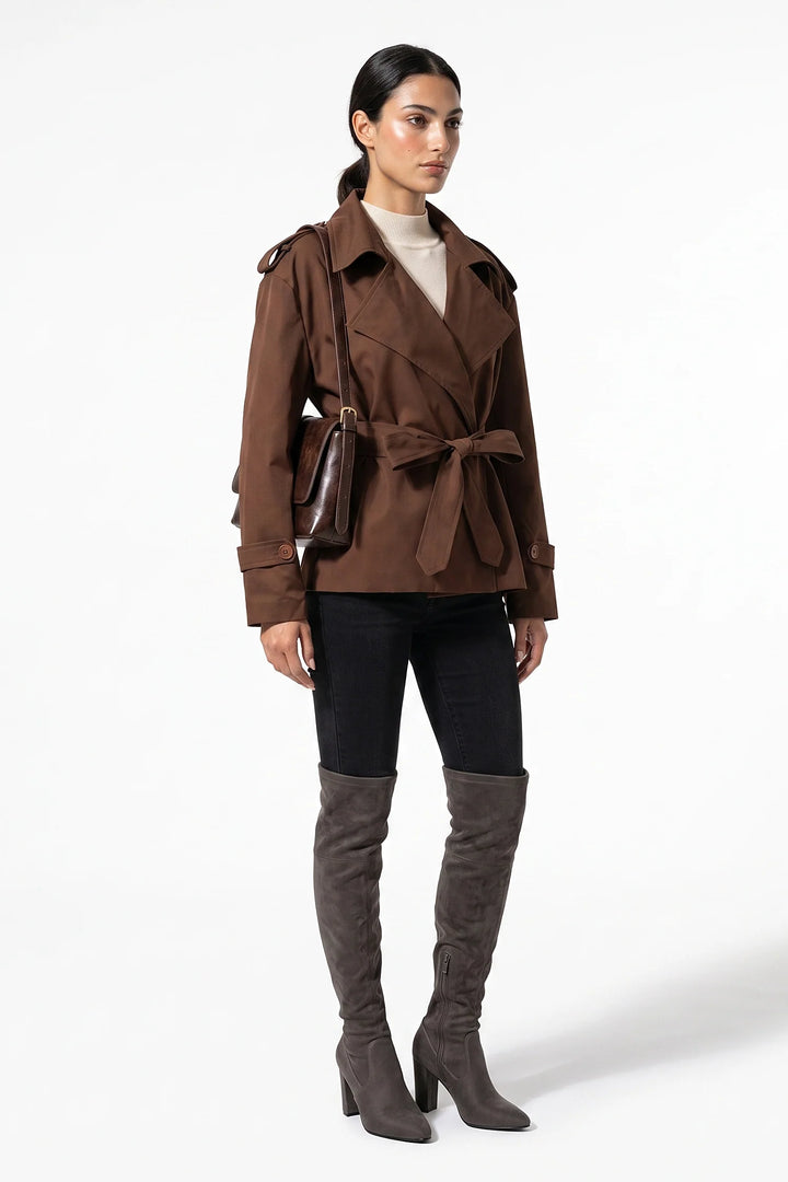 Fleur D’Avenel | Women’s Short Cropped Trench Coat with Belted Waist