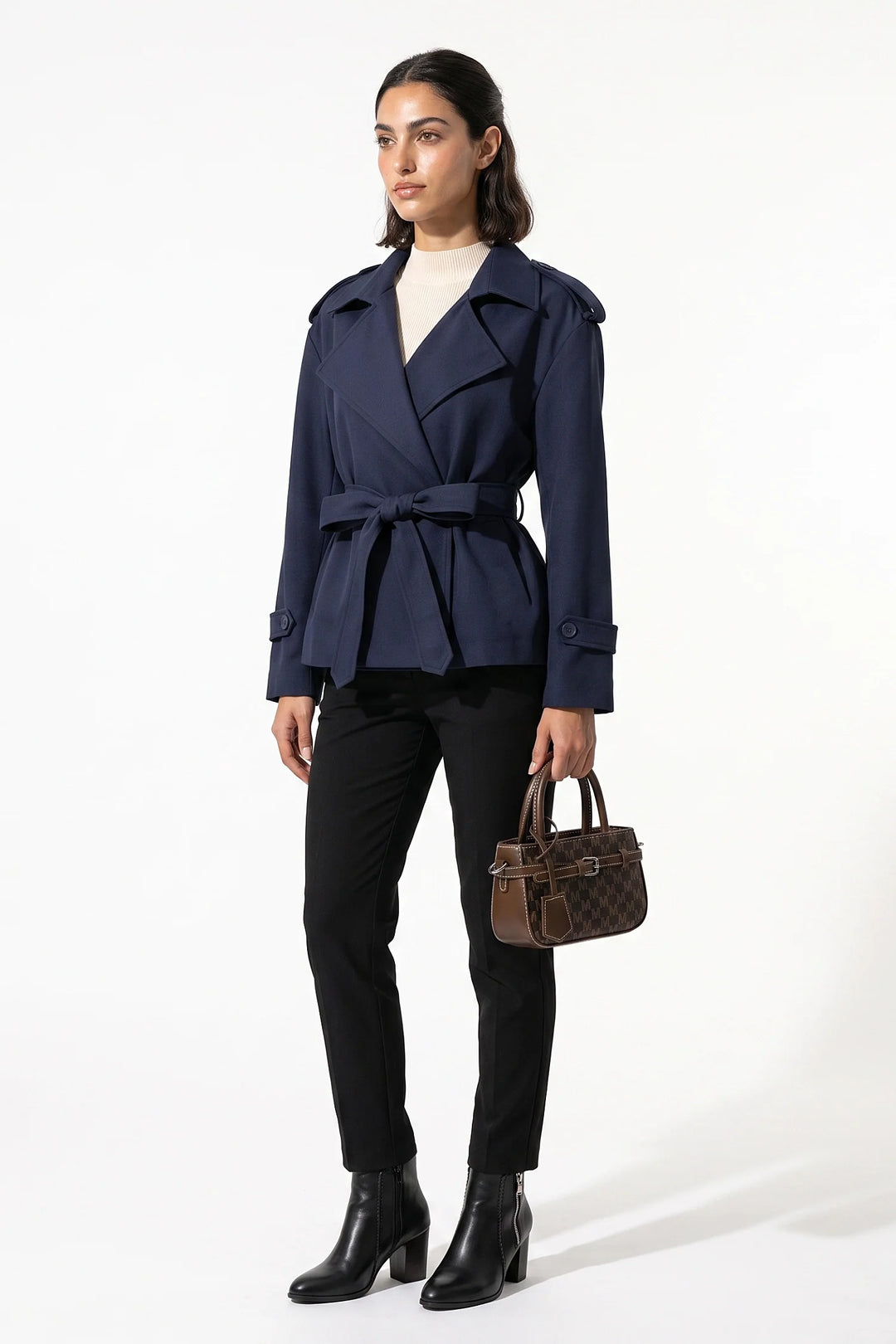 Fleur D’Avenel | Women’s Short Cropped Trench Coat with Belted Waist