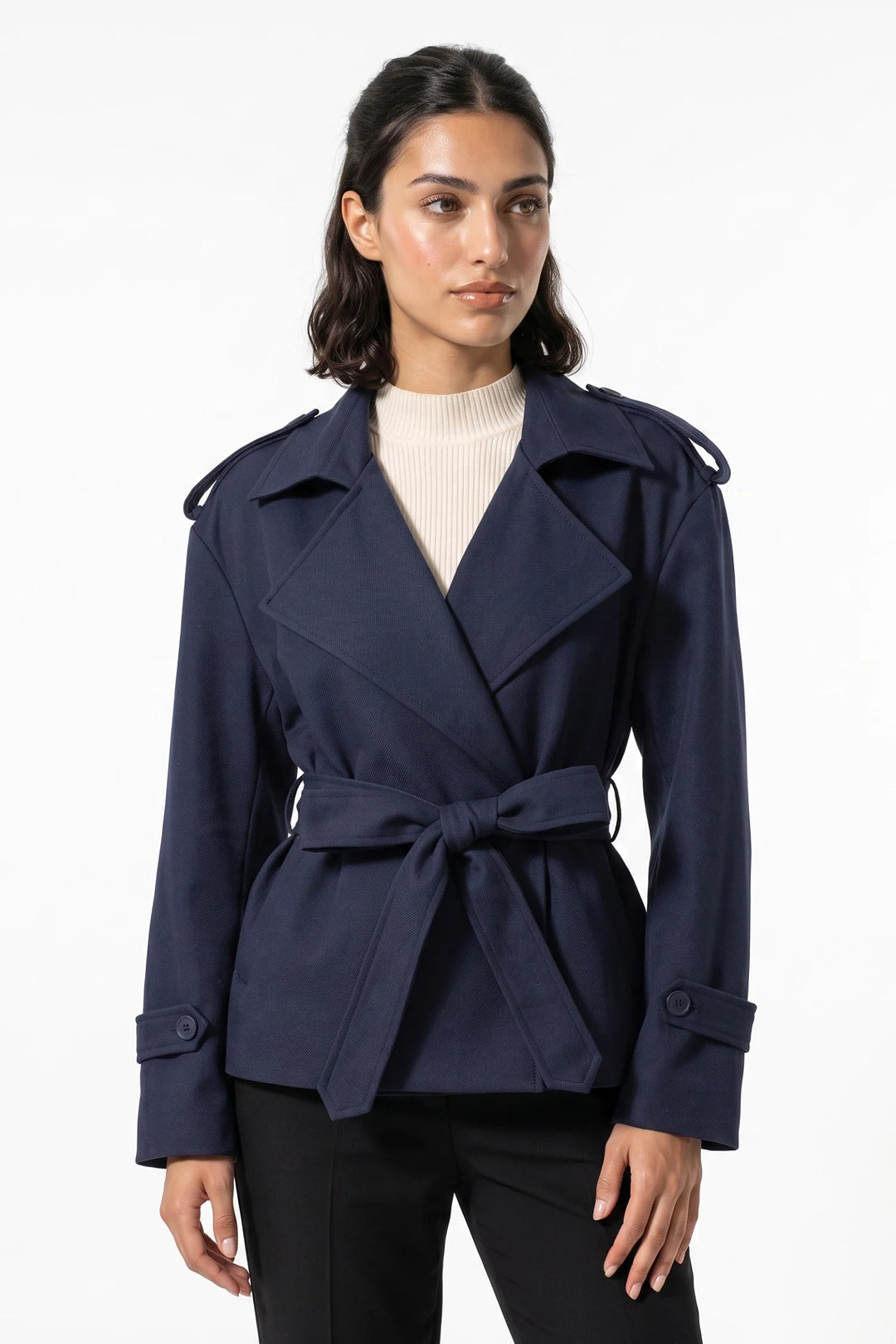 Fleur D’Avenel | Women’s Short Cropped Trench Coat with Belted Waist