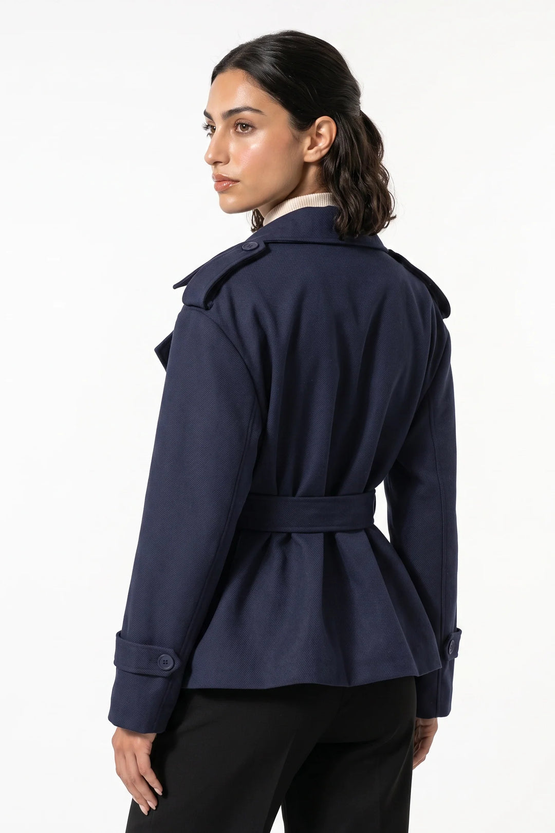Fleur D’Avenel | Women’s Short Cropped Trench Coat with Belted Waist
