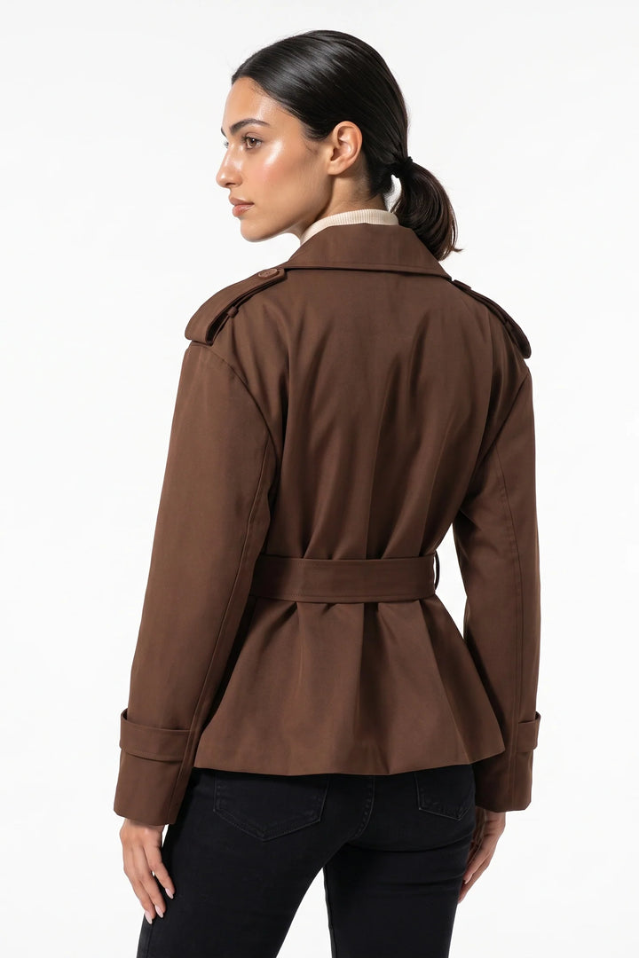 Fleur D’Avenel | Women’s Short Cropped Trench Coat with Belted Waist