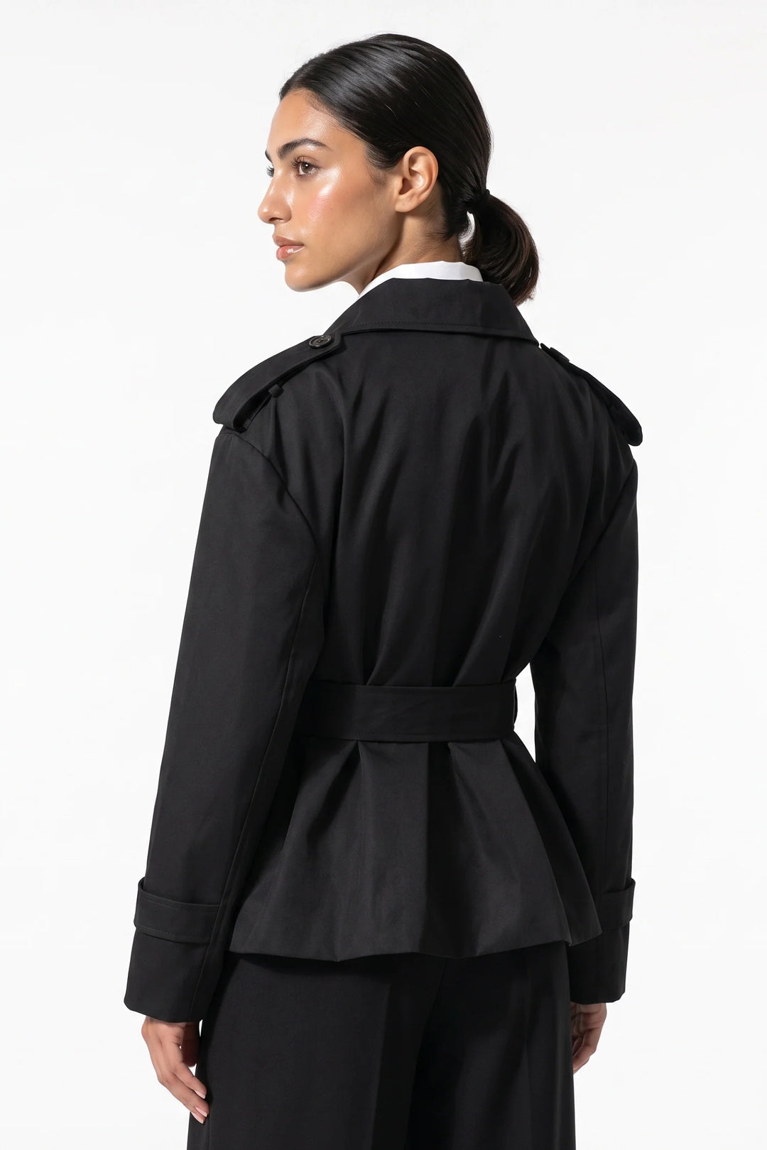 Fleur D’Avenel | Women’s Short Cropped Trench Coat with Belted Waist