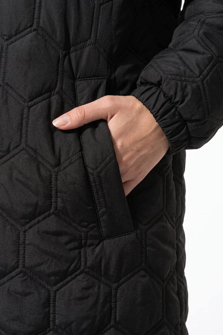 Sidonie D’Orsay | Women’s Winter Warm Longline Quilted Puffer Coat with Hood and Full Zip Front