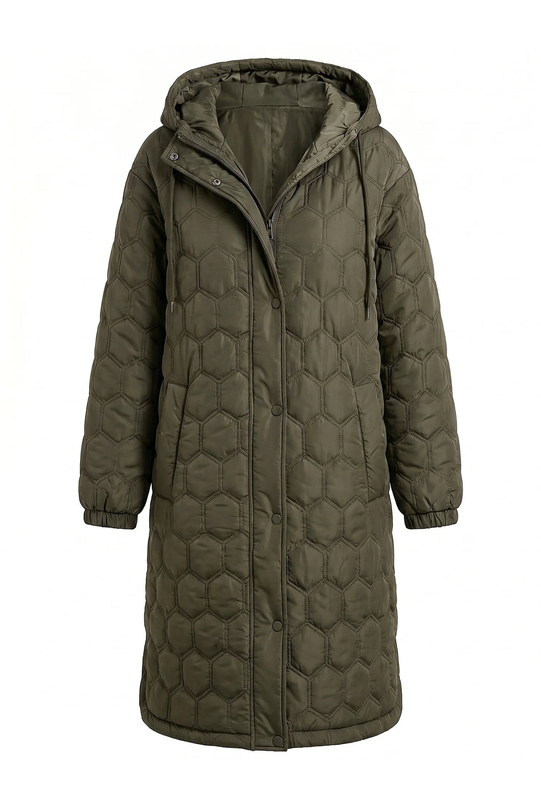Sidonie D’Orsay | Women’s Winter Warm Longline Quilted Puffer Coat with Hood and Full Zip Front