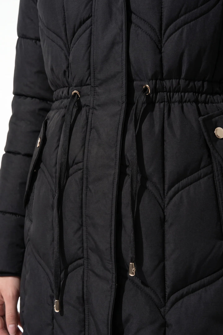 Lucile Vaudreuil | Women’s Winter Warm Longline Faux Fur Hood Puffer Coat with Adjustable Waist