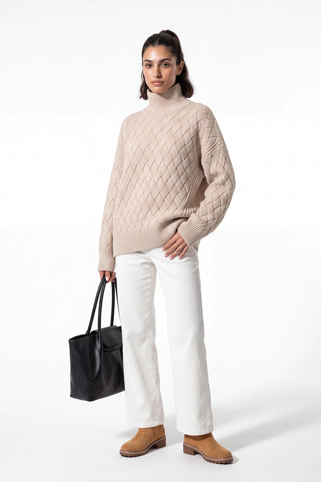 Claire Savenay | Women’s Winter Cosy Oversized Textured Knit Jumper Stand Up Collar