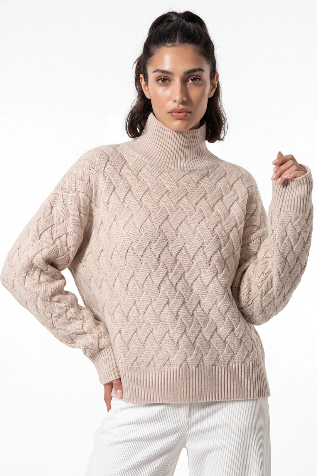 Claire Savenay | Women’s Winter Cosy Oversized Textured Knit Jumper Stand Up Collar