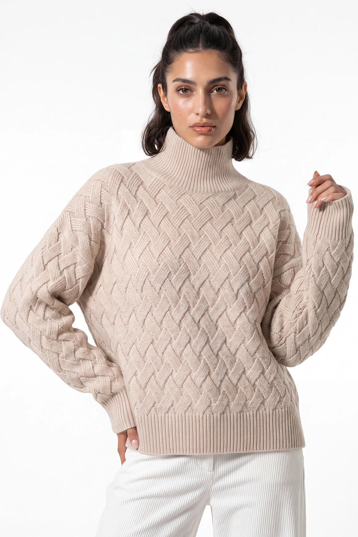 Claire Savenay | Women’s Winter Cosy Oversized Textured Knit Jumper Stand Up Collar