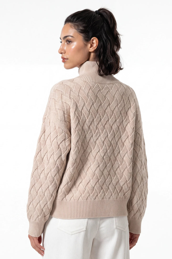 Claire Savenay | Women’s Winter Cosy Oversized Textured Knit Jumper Stand Up Collar