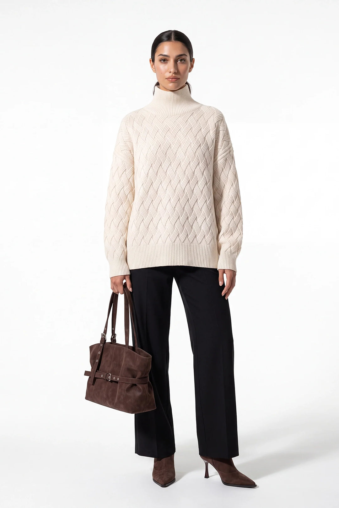 Claire Savenay | Women’s Winter Cosy Oversized Textured Knit Jumper Stand Up Collar