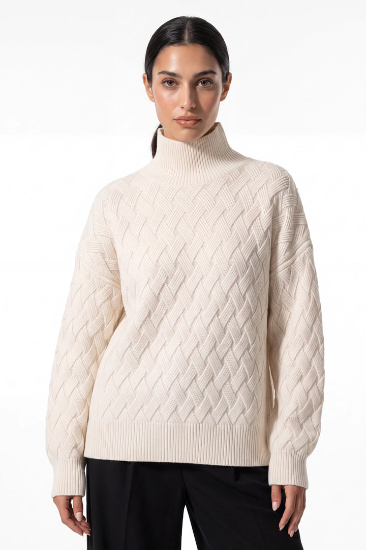 Claire Savenay | Women’s Winter Cosy Oversized Textured Knit Jumper Stand Up Collar