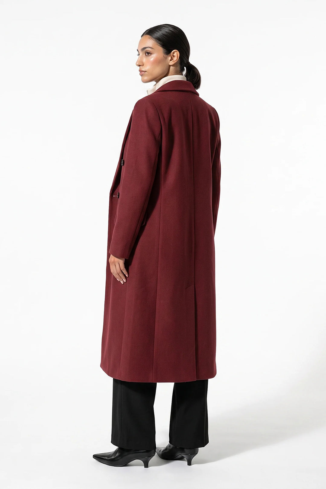 Adèle Chassagne | Women’s Longline Double-Breasted Wool Coat with Notched Lapel