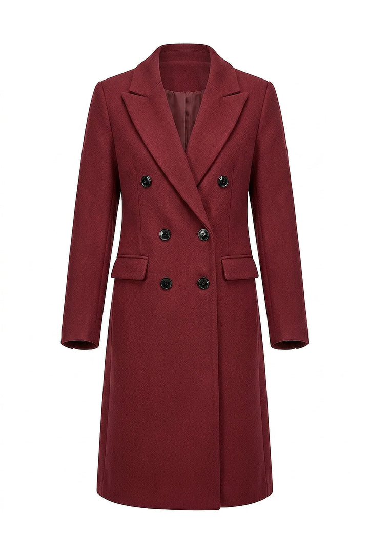 Adèle Chassagne | Women’s Longline Double-Breasted Wool Coat with Notched Lapel