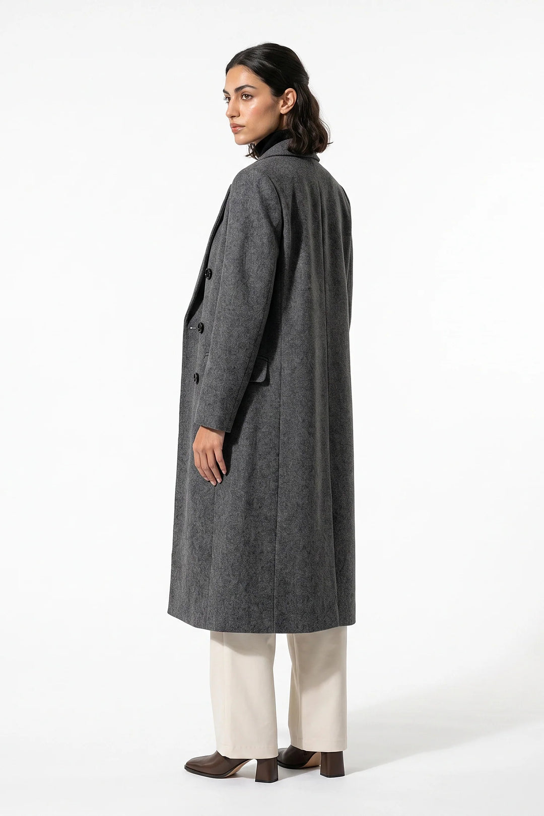 Adèle Chassagne | Women’s Longline Double-Breasted Wool Coat with Notched Lapel