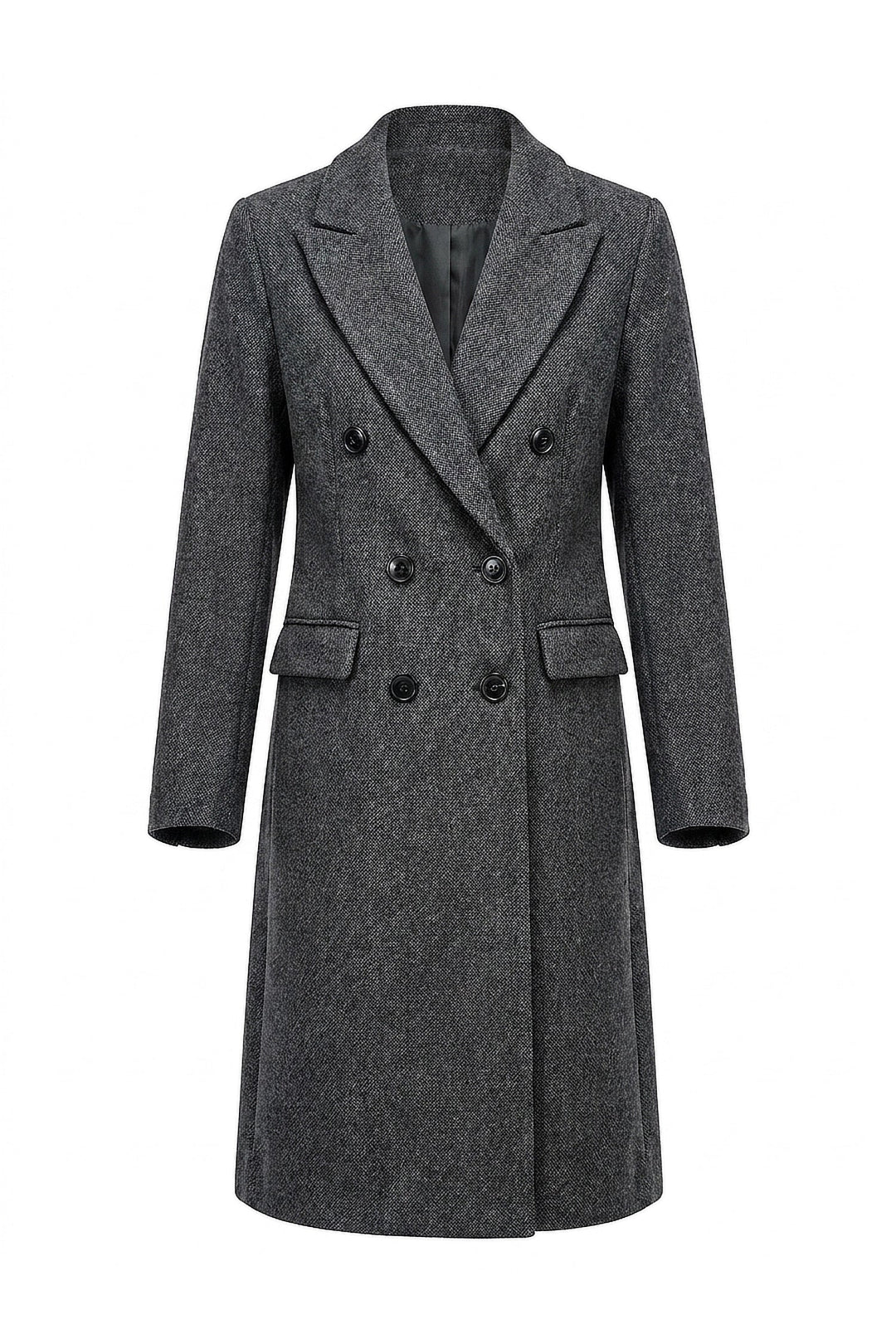 Adèle Chassagne | Women’s Longline Double-Breasted Wool Coat with Notched Lapel
