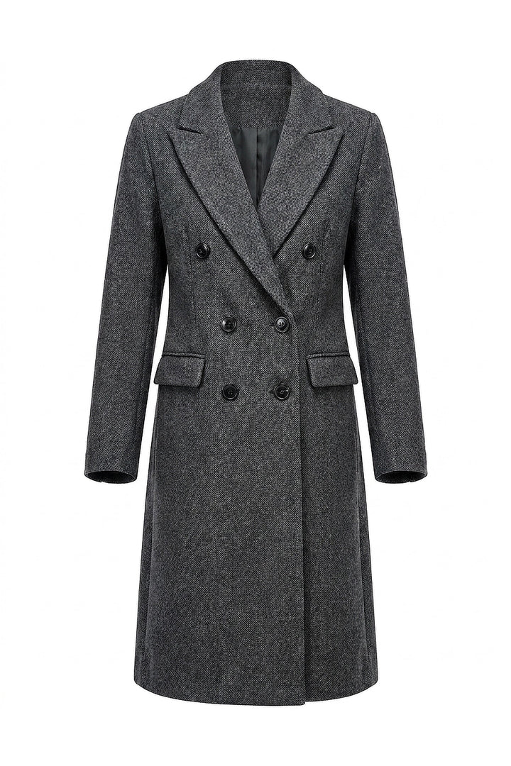 Adèle Chassagne | Women’s Longline Double-Breasted Wool Coat with Notched Lapel
