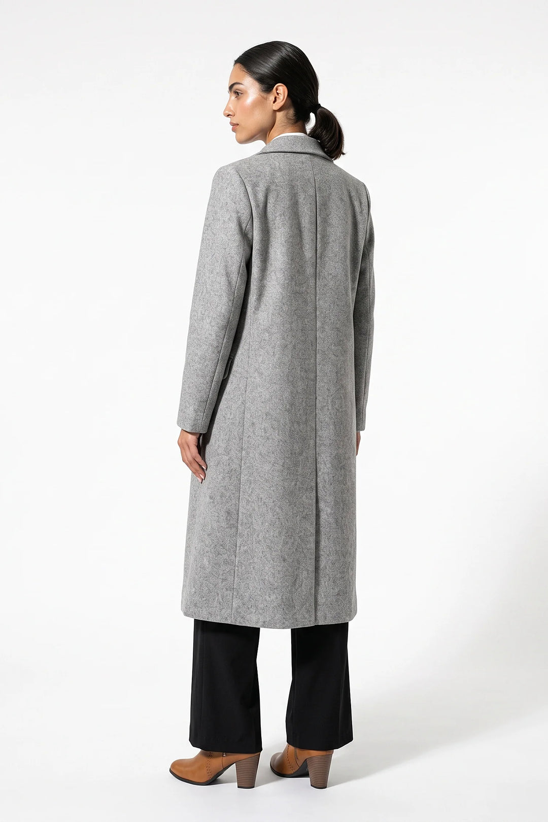 Adèle Chassagne | Women’s Longline Double-Breasted Wool Coat with Notched Lapel
