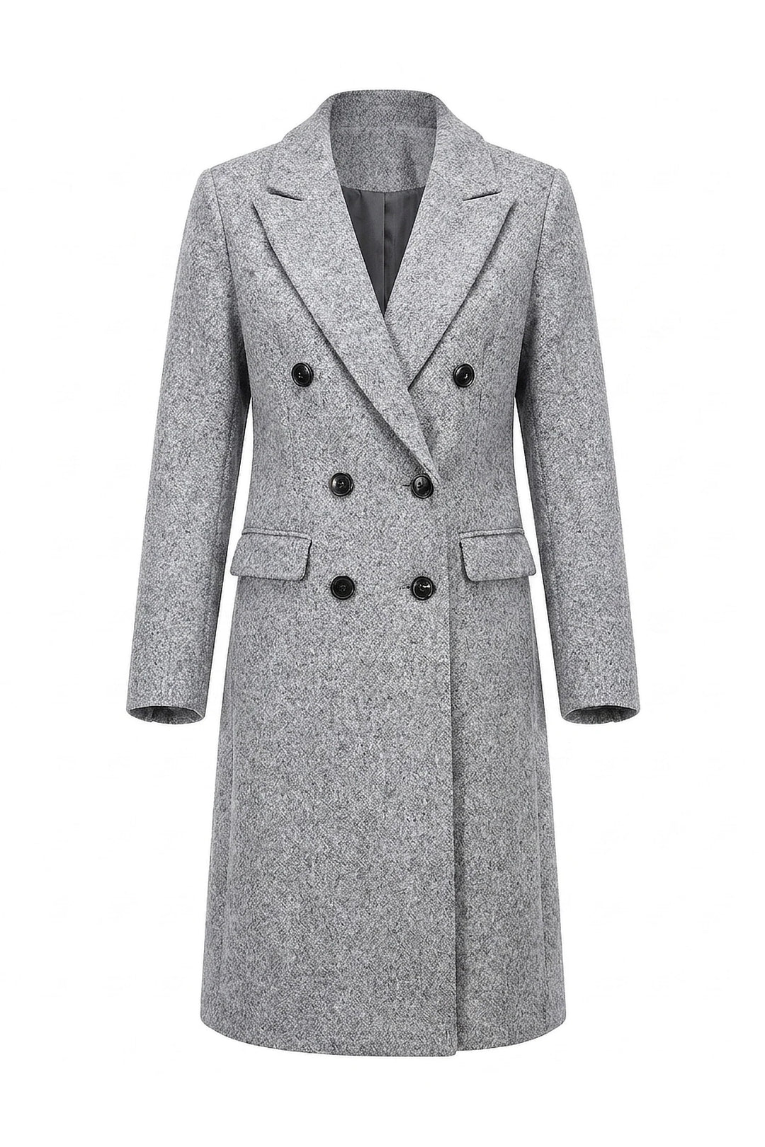 Adèle Chassagne | Women’s Longline Double-Breasted Wool Coat with Notched Lapel