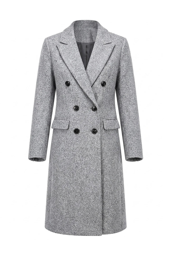 Adèle Chassagne | Women’s Longline Double-Breasted Wool Coat with Notched Lapel