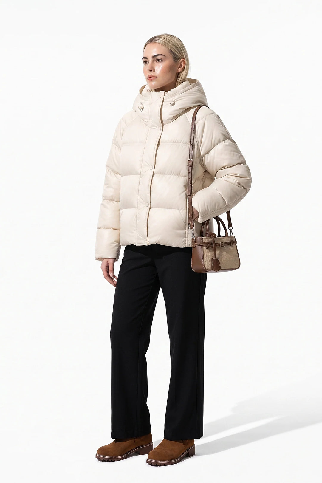 Naïs Beauchamp | Women’s Winter Warm Hooded Puffer Jacket with Relaxed Cropped Fit