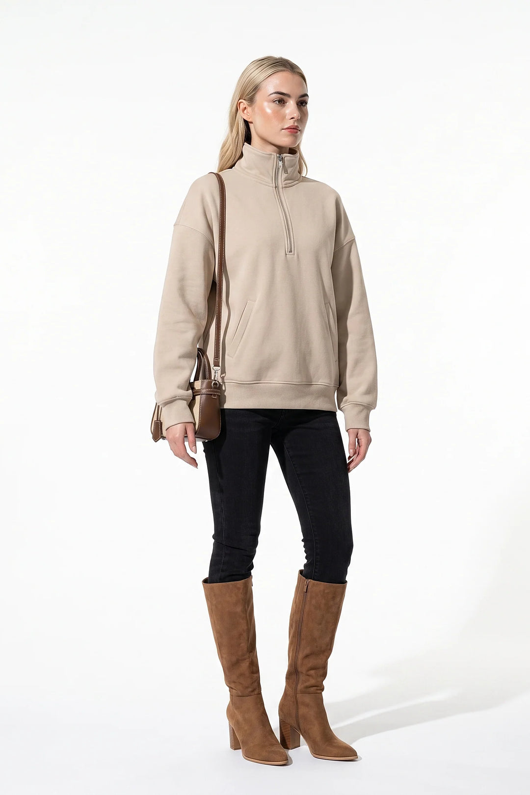 Clarisse Renaudin | Women’s Winter Comfortable Quarter Zip Jumper with Oversized Fit