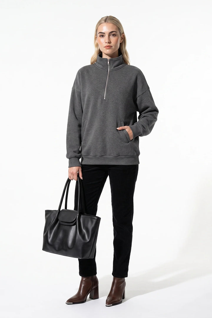 Clarisse Renaudin | Women’s Winter Comfortable Quarter Zip Jumper with Oversized Fit