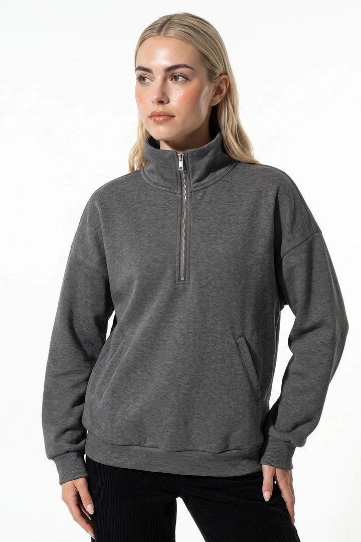 Clarisse Renaudin | Women’s Winter Comfortable Quarter Zip Jumper with Oversized Fit