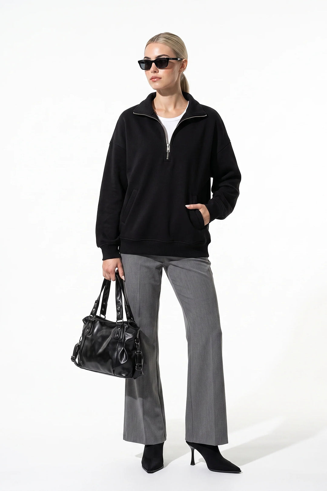 Clarisse Renaudin | Women’s Winter Comfortable Quarter Zip Jumper with Oversized Fit