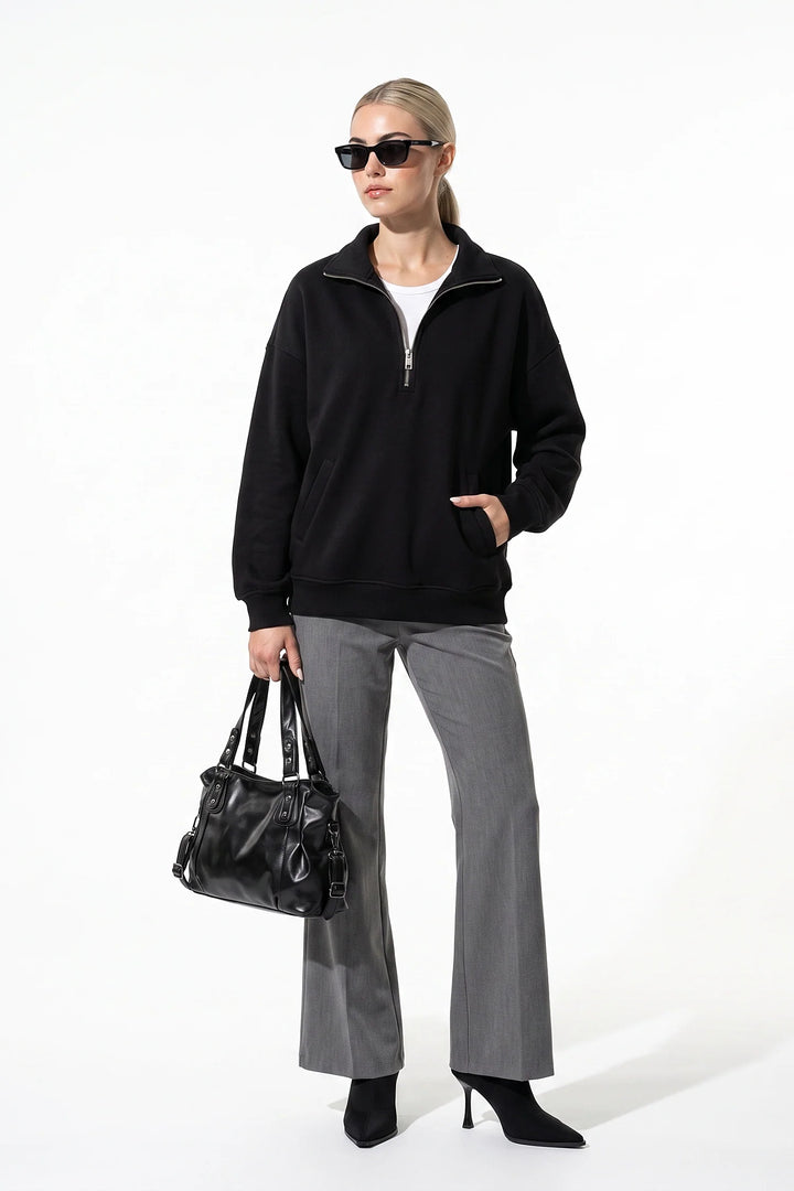Clarisse Renaudin | Women’s Winter Comfortable Quarter Zip Jumper with Oversized Fit