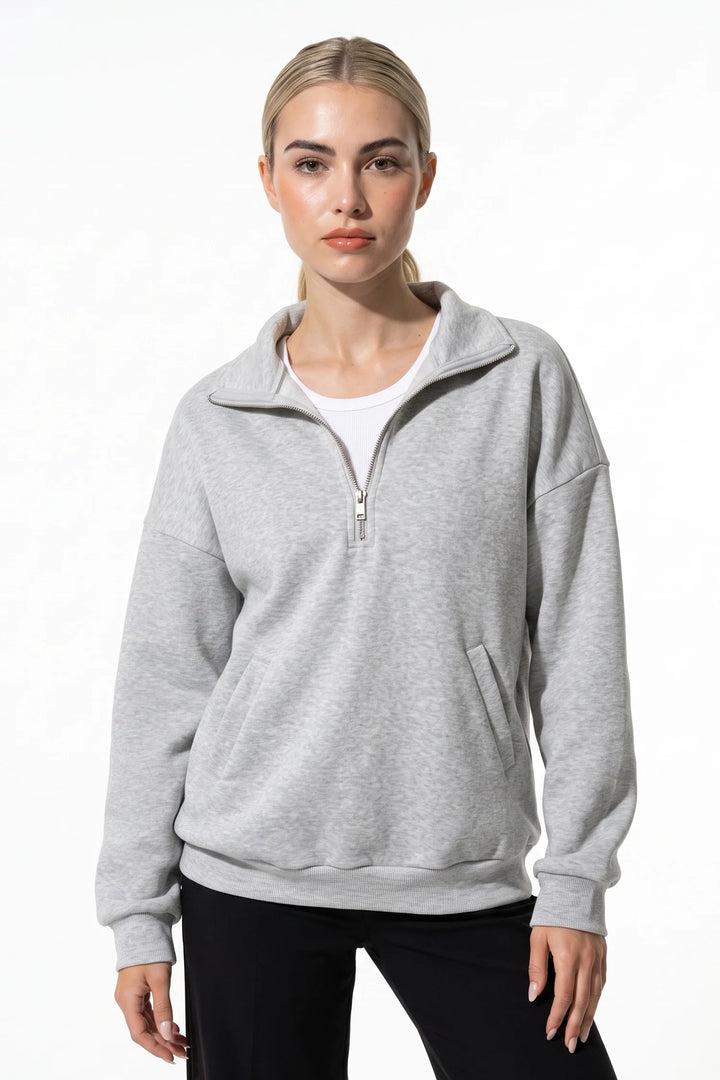 Clarisse Renaudin | Women’s Winter Comfortable Quarter Zip Jumper with Oversized Fit