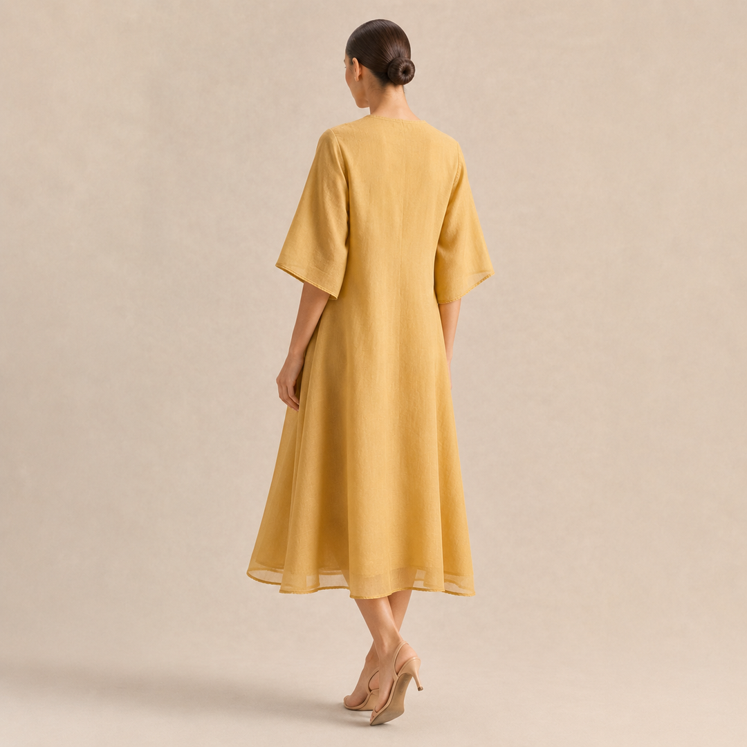 Estée Peltier | Embroidered V-Neck A-Line Midi Dress