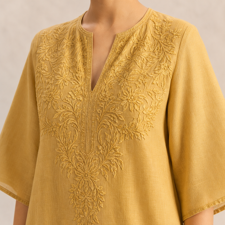 Estée Peltier | Embroidered V-Neck A-Line Midi Dress