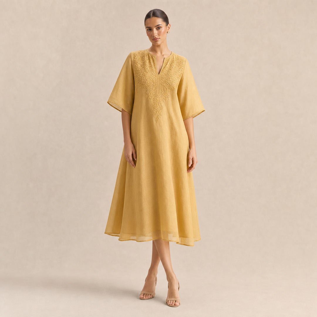 Estée Peltier | Embroidered V-Neck A-Line Midi Dress
